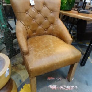 Chair Leather Chair with Buttoned Back Camel