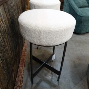 Stool Plush White Stool with Metal Base