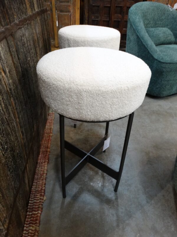 Stool Plush White Stool with Metal Base