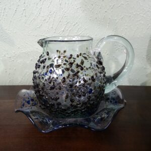 Pitcher Decorative Blue Spotted Glass Pitcher with Plate