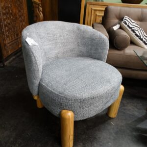 Chair Gray Plush Chair with Barreled Back And Wood Legs