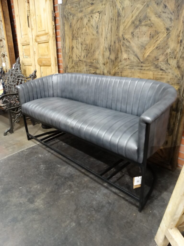 Sofa Ribbed Leather Loveseat Sofa Fancy Bench Gray