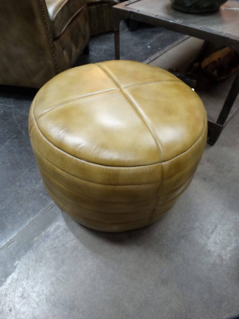 Ottoman Round Leather Ottoman Camel