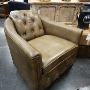 Leather Arm Chair with Quilted Back Leather Camel