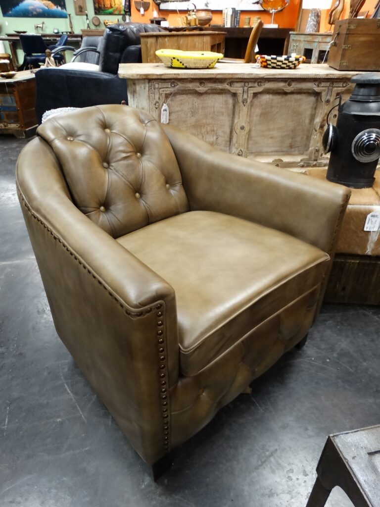 Leather Arm Chair with Quilted Back Leather Camel