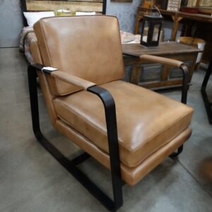 Chair Arm Chair Leather with Black Metal Frame Camel