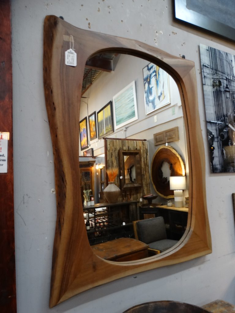 Mirror Oval Mirror in Squared Wooden Frame