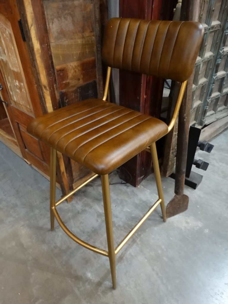 Barstool Brown Ribbed Leather Barstool